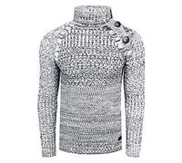 Rusty Neal Stehkragen Strick Pullover Knopfleiste im Kontrast Hoodie Design Slim Fit 338, Farbe:Weiß, Größe S-XXL:M