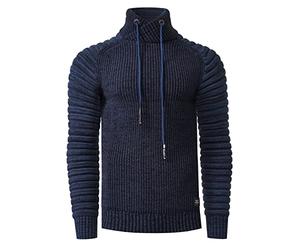 Rusty Neal Strickpullover Streetwear Pullover Herren Strick Kurzer-Stehkragen Pulli Grobstrickpullover 416, Farbe:Blau, Größe S-3XL:M