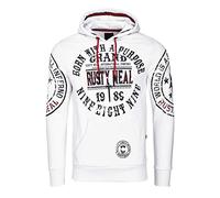 Kapuzensweatshirt RUSTY NEAL, Herren, Gr. M, schwarz-weiß (weiß, schwarz), 70% Baumwolle, 30% Polyester, bedruckt, meliert, casual, normal, ohne Ausschnitt, Langarm, Sweatshirts, mit coolen Markenprin