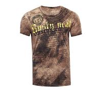 Rusty Neal T-Shirt Color Tie Dye Verwaschen in Batik-Optik Herren-Shirt mit Plakativen Front Print S M L XL XXL 3XL (Übergröße) Casual Fit Streetwear 156-1, Farbe:Braun, Größe S-3XL:XL