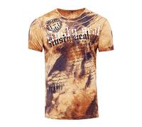 Rusty Neal T-Shirt Color Tie Dye Verwaschen in Batik-Optik Herren-Shirt mit Plakativen Front Print S M L XL XXL 3XL (Übergröße) Casual Fit Streetwear 156-1, Farbe:Camel, Größe S-3XL:S