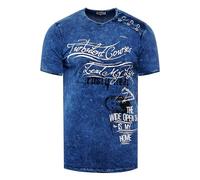 Rusty Neal T-Shirt Herren-Shirt mit Seitlicher Knopfleiste Rundhals Kurzarm Stretch Verwaschen Printed Oil-Washed 194, Farbe:Marine, Größe:L