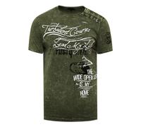 Oil-Washed T-Shirt mit Seitlicher Knopfleiste und Prints L