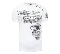 Rusty Neal T-Shirt Herren-Shirt mit Seitlicher Knopfleiste Rundhals Kurzarm Stretch Verwaschen Printed Oil-Washed 194, Farbe:Weiß, Größe:3XL