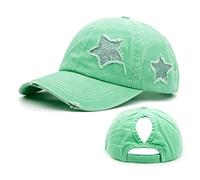 Ruyosn Basekappe Damen Zopf Cap High Ponytail Sommer Kappe Damen Sonnenschutz Glitzer Grün