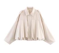 RVUEM Damen Bomberjacke Aus Wildlederimitat, Oversize Pilotenjacke, Herbst Revers ReißVerschluss Motorrad Streetwear Oberbekleidung, Langarmjacke,Beige,S