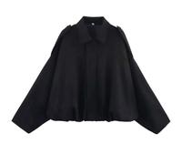 RVUEM Damen Bomberjacke Aus Wildlederimitat, Oversize Pilotenjacke, Herbst Revers ReißVerschluss Motorrad Streetwear Oberbekleidung, Langarmjacke,Schwarz,L