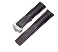 RWCCCRW Echtleder-Unterseite mit Karbonfaserstruktur. Für Tag-Armband, schwarz mit roter Linie, 20 mm breites Armband mit Faltschließe