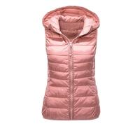 RWGSNB Ärmellose Weste Damen Damen Daunenweste Kapuze Dicke Freizeit Wärmweste Ärmellose Daunenjacke Durchgehender Reißverschluss Leichte Steppweste Wattierter Wintermantel für Draußen Tasche