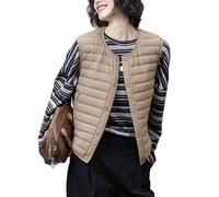RWGSNB Ärmellose Weste Damen Damen Daunenweste Leichte Ärmellose Daunenjacken Winter Bodywarmer mit Knöpfen Steppwesten Einfarbiger Wattierter Mantel mit Taschen Khaki Größe Xs