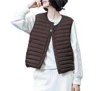 RWGSNB Ärmellose Weste Damen Damen Daunenweste Leichte Ärmellose Daunenjacken Winter Bodywarmer mit Knöpfen Steppwesten Einfarbiger Wattierter Mantel mit Taschen Braun Größe Xs