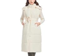 RWGSNB Ärmellose Weste Damen Damen Weste Kapuze und Wattierung Winter Bodywarmer Lange Wattierte Ärmellose Jacke Reißverschluss Lässige Wattierte Thermoweste Outdoor Mantel Gürtel Weiß Xs