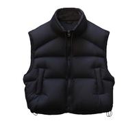 RWGSNB Ärmellose Weste Damen Kurze Damen Steppweste Stehkragen Lässige Wattierte Weste Leichte Körperwärmer Ärmellose Daunenjacken Thermisch Wattierter Mantel Taschen Schwarz Größe Xs