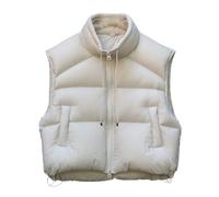 RWGSNB Ärmellose Weste Damen Kurze Damen Steppweste Stehkragen Lässige Wattierte Weste Leichte Körperwärmer Ärmellose Daunenjacken Thermisch Wattierter Mantel Taschen Beige Größe Xs