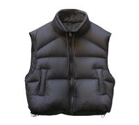 RWGSNB Ärmellose Weste Damen Kurze Damen Steppweste Stehkragen Lässige Wattierte Weste Leichte Körperwärmer Ärmellose Daunenjacken Thermisch Wattierter Mantel Taschen Grau Größe Xs