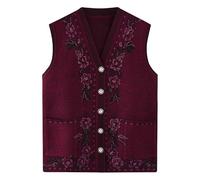 RWGSNB Ärmellose Weste Strick Ärmellose Strickweste für Mittlere und Ältere Menschen Strickjacke für Alte Damen Blumenmuster Lässige Oma Kleidung Strickwesten Warme Tanktops Lila L