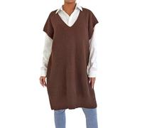 RWGSNB Ärmellose Weste Strick Ärmelloses Pullover Westenkleid für Damen V Ausschnitt Flügelärmel Zopfmuster Pullover Tanktop Lang Locker Lässig Kleider Herbst Winter Strickwesten Tops Braun XL