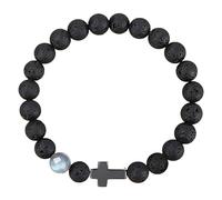 RWGSNB Bergkristall Armband Damen 8 Mm Natürliches Schwarzes Lavastein Armband für Männer Zierliche Kreuz Armreifen Stretch für Frauen Perlen Edelstein Armreifen Reiki Yoga Heilkristal