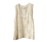 RWGSNB Damen Tank Top Sommer, Damen Tanktop Aus Gehäkelter Baumwolle Boho Spitzenbesatz Ärmelloses Häkel Strickweste Floraler Spitze Leichte und Weiche Strandkleidung für Den Sommerurlaub Beige