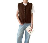 RWGSNB Damen-Weste Aus Geripptem Strick, Ärmelloser Pullover, Weste, Rundhalsausschnitt, Schmale, Geknöpfte Strickjacke, Jacke, Strickpullover, Tank-Top Für Damen Und Mädchen