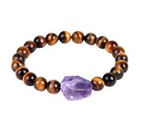 RWGSNB Edelstein Armband Bergkristall 8 Mm Natürliches Tigerauge Stein Armband für Männer Unregelmäßige Amethyst Armreifen Stretch Perlen Edelstein Armreifen Reiki Yoga Heilkristall Schmuck Spi