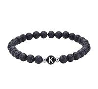 RWGSNB Edelstein Armband Damen, Edelstein Perlen Anfangsarmband für Paare 6 Mm Natürliche Schwarze Lavastein Armbänder mit Az Buchstaben Dehnbarer Spiritueller Kristallarmreif Zierliche Schmuckge