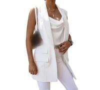 RWGSNB Langer Ärmelloser Blazer für Damen Schalkragen Einreihiger Damen Anzug Elegante Business Weste Sommer Casual Office Arbeit Formal Tanktop Tunika Jacke Weiß Größe M