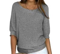 RWGSNB Pullunder Damen Ärmellos Damen Oversize Strickpullover 3 4 Ärmel Rundhalsausschnitt leicht grob gestrickt locker geschnitten lässig ideal für Pendler klimatisierte Räume Elegante Tunika