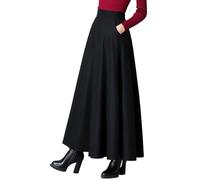 RWGSNB Röcke für Damen Langer Wollrock Damen mit Taschen Hohe Taille Schmaler Voller Schwung Vintage Herbst Winter Warmer Langer Wollrock In A Linie für Den Alltag Dating Schwarz S