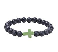 RWGSNB Steine Armband Damen Herren Kreuz Armband Natürlicher Schwarzer Lavastein Armreifen Stretch Glaube Kreuz Perlen Edelstein Armreifen Reiki Yoga Heilung Kristallschmuck Gebet Taufe Geschenk f
