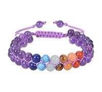 RWGSNB Steine Edelsteine Armband 7 Chakren Armband für Damen und Herren Boho Wickelarmreifen Mehrlagig Amethyst Verstellbar Geflochtenes Seil Armreifen Aus Naturstein Reiki Yoga Heilkristall Schmuc