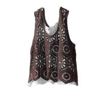 RWGSNB Strick Pullunder, Damen Tanktop mit Blumenmuster Häkel Boho Stil Ausgehöhlt Hippie Stil Lockere Passform Ärmelloser Pullover Leichter Sommer Strandüberzug mit V Ausschnitt für Den Alltag