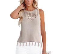 RWGSNB Tank Top Damen Elegant, Damen Sommer Stricktop Leichte Strickweste mit Volant Ausschnitt Ärmelloses Oberteil mit Rundhalsausschnitt Aprikosenfarben Größe M Ideal Zum Ausgehen und Als Stran