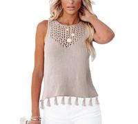 RWGSNB Tank Top Damen Elegant, Damen Sommer Stricktop Leichte Strickweste mit Volant Ausschnitt Ärmelloses Oberteil mit Rundhalsausschnitt Aprikosenfarben Größe M Ideal Zum Ausgehen und Als Stran