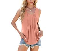 RWGSNB Tank Top Damen Elegant, Damen Sommer Tanktop Falten Vorne Lockerer Passform Rundhalsausschnitt Fließender A Linien Schnitt Ärmelloses Oberteil Tunika Orange Größe S