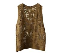RWGSNB Tank Top Damen Elegant, Damen Tanktop Aus Gehäkelter Baumwolle Boho Spitzenbesatz Ärmelloses Häkel Strickweste Floraler Spitze Leichte Weiche Strandkleidung für Den Sommerurlaub Khaki Gr