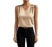 RWGSNB Tank Top Damen Elegant, Damen Tanktop Aus Seidensatin Lässige Weste mit V Ausschnitt Elegante Ärmellose Satinbluse Sommer Business Shirt Leichtes Ausgeh Shirt für Den Alltag Aprikose L