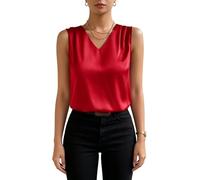 RWGSNB Tank Top Damen Elegant, Damen Tanktop Aus Seidensatin Lässige Weste mit V Ausschnitt Elegante Ärmellose Satinbluse Sommer Business Shirt Leichtes Ausgeh Shirt für Den Alltag Burgunderrot G