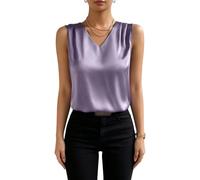 RWGSNB Tank Top Damen Elegant, Damen Tanktop Aus Seidensatin Lässiges V Ausschnitt Top Elegante Ärmellose Satinbluse Sommer Business Shirt Leichtes Ausgeh Shirt für Den Alltag Lila S