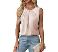 RWGSNB Tank Top Damen Elegant, Damen Tanktop Aus Seidensatin Rundhalsausschnitt Plissiertes Camisole Top Elegante Ärmellose Satinbluse Sommer Freizeitbluse Business Shirt Leichtes Ausgeh Shirt Apri