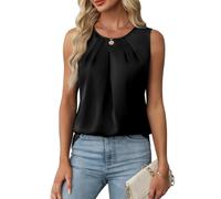 RWGSNB Tank Top Damen Elegant, Damen Tanktop Aus Seidensatin Rundhalsausschnitt Plissiertes Camisole Top Elegante Ärmellose Satinbluse Sommer und Businessbluse Leichtes Ausgeh Shirt Schwarz XL