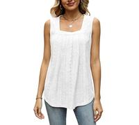 RWGSNB Tank Top Damen Elegant, Damen Tanktop Lochstickerei Ärmellos Eckigem Ausschnitt Elegantem Sommer Tanktop Fließender Tunika Lässigem Strand Urlaubs Top Weiß XL