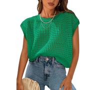 RWGSNB Tank Top Damen Elegant, Gehäkeltes Tanktop für Damen Sommerliches Ärmelloses Häkel Strick Top mit Rundhalsausschnitt Leichtes Strand Cover Up für Den Urlaub Grün Xs