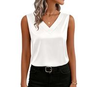 RWGSNB Tank Top Damen Elegant, Satin Tanktop Damen Basic V Ausschnitt Seidensatin Weste Elegante Ärmellose Bluse Sommer Freizeit Business Shirt Einfarbiges Ausgeh Shirt Weiß Größe M