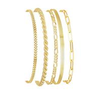 RWQIAN 5Pcs Armband Set Damen Gold 14K Vergoldet Verstellbare Armbander 316L Edelstahl Wasserfest Stapelarmbänder Modeschmuck für Damen Mädchen