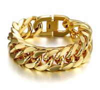 RWQIAN Armband Herren 14K Gold Vergoldet Edelstahl Panzerkette Armbänder 17mm Männer Kubanische Armband 22cm Gliederarmband Geschenke für Papa Sohn Bruder Ehemann