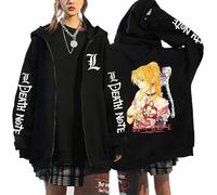 RWRAPS Anime Death Note Sweatshirt mit Reißverschluss Japanischer Manga Grafik Unisex Kapuzenpulli mit Reißverschluss Jacke Casual Langarm Streetwear Mantel