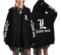 RWRAPS Anime Death Note Sweatshirt mit Reißverschluss Japanischer Manga Grafik Unisex Kapuzenpulli mit Reißverschluss Jacke Casual Langarm Streetwear Mantel