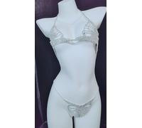 Frau Sexy Kette Brust Kette Strass Fransen Höschen BH Kette Kristall Bikini Dessous (Silber)