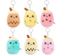 RXKFIGX 6er-Pack Bubble Tea Kuscheltier Mit Schlüsselanhänger Milk Tea Kuscheltier SchlüsselanhängerBubble Tea Kuscheltier Gefüllte Plüsch Spielzeug für Party Geschenke Klassenzimmer